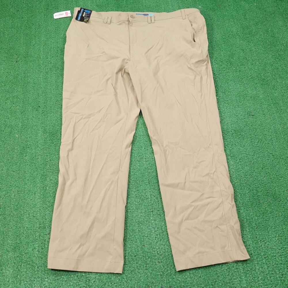 Roundtree & Yorke Performance Pants Mens 44x30 Khaki Stretch Flat Front Chino